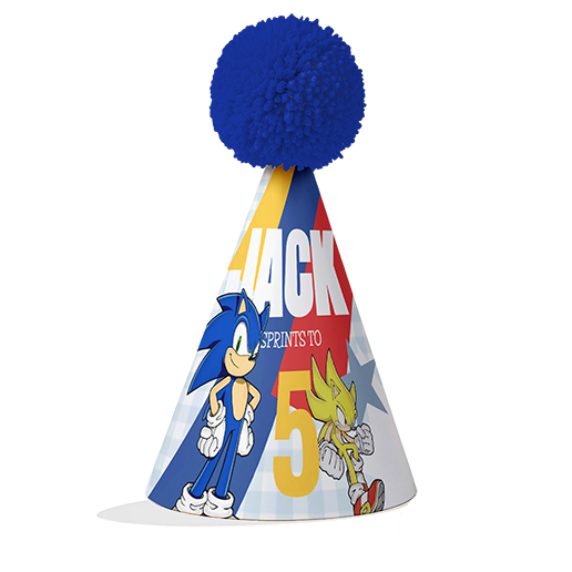 sonic party hat Sonic Themed Personalised pom pom party hat - Image 1