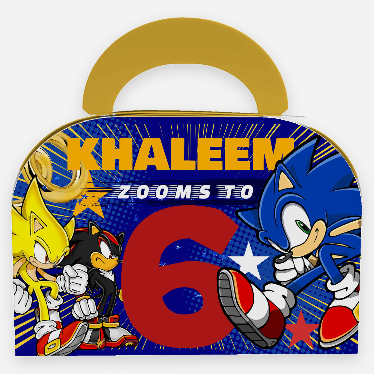 Mockup - SONIC Sonic Zooms To personalised party box with name and age